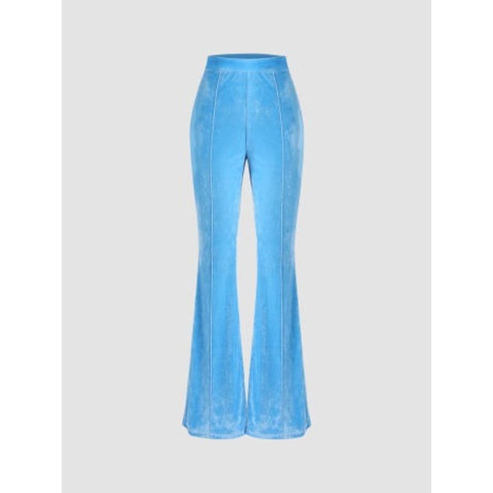 NEW Cider Rockstar Sky Blue Velvet Flare Wide Leg Trousers Pants L